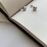 14KGF一粒パールピアス7ｍｍグレーパール淡水真珠ピアスニアペアグレーシルバーピアス