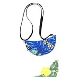 花柄★貝殻アクセサリー付き☆クレセントムーン ミニショルダーバッグ ハワイ☆ブルー×ブラック