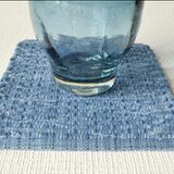 裂き織りコースター　藍染　浅葱