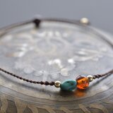 ターコイズ＆アンバー　マクラメブレスレット　チョコレートブラウン