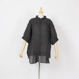 ラミー100％ギャザーシャツ（ブラック)MK510VN136