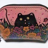 　猫のデザイン　レザークラフト　蝶猫、ND小銭&カードケース