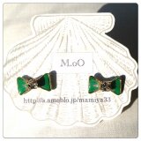 【オーダー品:小豆様】mini＊リボン＊グリーンとグレーのピアス