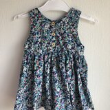 【青の花柄】前後2wayギャザーベビーワンピース