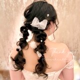 成人式　卒業式　紫陽花　リボンアレンジ　ヘッドドレス　髪飾り　和装　袴　振袖　前撮り　お着物　浴衣　オーガンジーリボンの画像
