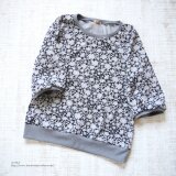 【L】七分袖プルオーバー＊カットソー　モノトーン花柄　パフスリーブ