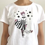 値下げ★Lサイズ  大人可愛いキラキラ仕様　スワロやラメのおしゃれな『リボンの女の子』Tシャツ！プレゼントにも♡