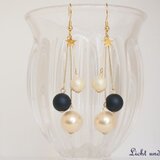 異素材パールのピアス...ネイビー