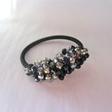 ガラスビーズヘアゴム　ブラック☓シルバー