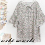 LIBERTY リバティ♪ギャザースリーブの 前リボンゆったりフレンチブラウス