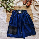 【インディゴ染め】ノースリーブギャザーブラウス