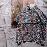 【ブロックプリント】 立ち襟・ちび衿2wayブラウス