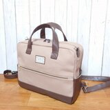 4wayカフェオレ帆布と焦げ茶合皮の四角いリュック＋バックD-2（横型）