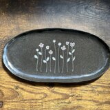 NO.72オーバル皿（花柄）黒