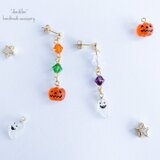 おばけカボチャのハロウィン揺れるアシンメトリーピアス/イヤリング