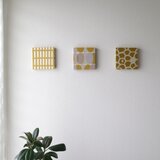 12x12cmちいさなファブリックパネル3点セット イエロー【くすみスクエア+レトロフルーツ+ハミングバード】