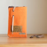 靴紐のスマホポーチ　サイズ仕立て　オレンジの帆布　キャメルの帆布　岡山産デニム　リクガメ仕様　