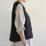 丸襟ベスト・リトアニアウォッシュリネン・へリンボン・リネン裏付き・大人ガーリー・ノスタルジック・ブラック