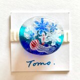 《クリオネとアカクラゲ》　帯留め　とんぼ玉　ブルー　冬　雪の結晶　花　着物　クラゲ　クリオネ