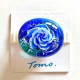 《ブルーローズ》　帯留め　とんぼ玉　ブルー　薔薇　花　着物　縁起物