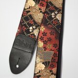 桜と扇　帆布ギターストラップ（紅）京都金襴