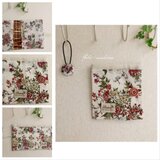 くるみボタンのヘアゴムと二つ折りタイプサニタリーケースセット（花柄　ナチュラルカラー系）