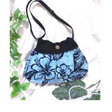 ハワイアンファブリック★クロッシュ☆デザイントートバッグ バティック調★ブルー×ブラック