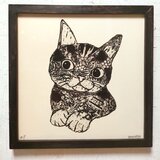 額付き銅版画作品　title「Acoustic kitty」