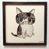 額付き銅版画作品　title「センチメンタル猫」