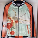 着物リメイクスカジャン　リバーシブル　振袖リメイク　和服リメイク　鳳凰　尾長鳥　横振り刺繍　レディース　M〜L