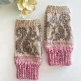 りすのハーフミトン(ピンク&ベージュ&ブラウン)