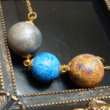 樹脂粘土パーツの連なりネックレス（グレー・青・オレンジ）