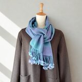 【受注制作】ベビーアルパカ手織りロングストール（ピーコックグリーン×パープルブルー）