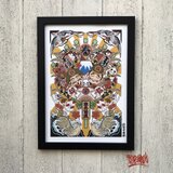 尾九 吉祥画 縁起熊手 イラスト 商売繁盛 大黒様 恵比寿様 A4サイズ フレーム付きの画像