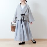 コットン裏毛ハーフショールリボンテープ付きカーディガン/トップグレー