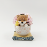 お茶わんこのミニインテリア畳付き〜柴犬とさくら〜　アーティフィシャルフラワー　お誕生日　ペットのお悔やみ