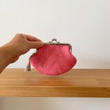 【 フラットがま口 / ヘリンボーン柄】チェリーピンク