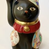 ＊受注制作＊黒地丸紋文様招き猫の画像