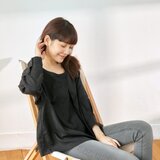 Sharon 無地 リネン コットン トップス ブラック