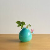 ハート一輪　　青緑　一輪挿し　花入れ