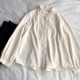 ベージュ 長袖 ブラウス コットン100% 刺繍