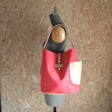 ≪web限定≫ 【ORZO】8号帆布＆ヌメ革 ワンショルダートート BAG A4対応 レッド×ベージュ OR-901cの画像