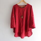 【maemi様専用】ハイグレードリネン　レッド　ラウンドヘムロールアップチュニック　