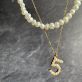 数字チャームと淡水パールのネックレス　2連　3way 14kgf