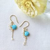 14kgf/turquoiseとopalのシャラシャラピアス/ターコイズ/イヤリング交換可
