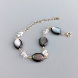 14kgf / ブラックシェルとハーキマーダイヤモンドのブレスレット