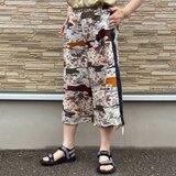 クロップドパンツ サイド切替 半端丈リラックスパンツ  紅型 大島紬 着物 M～L