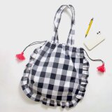 ギンガムチェック 巾着トート イージーバッグ ブラック