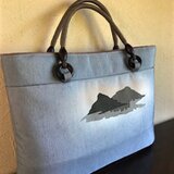 遠山風景朝日柄の名古屋帯の手提　
