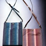 遠州綿紬◆KIMONOショルダーバッグ「「紫陽花」◆本革ショルダーストラップ